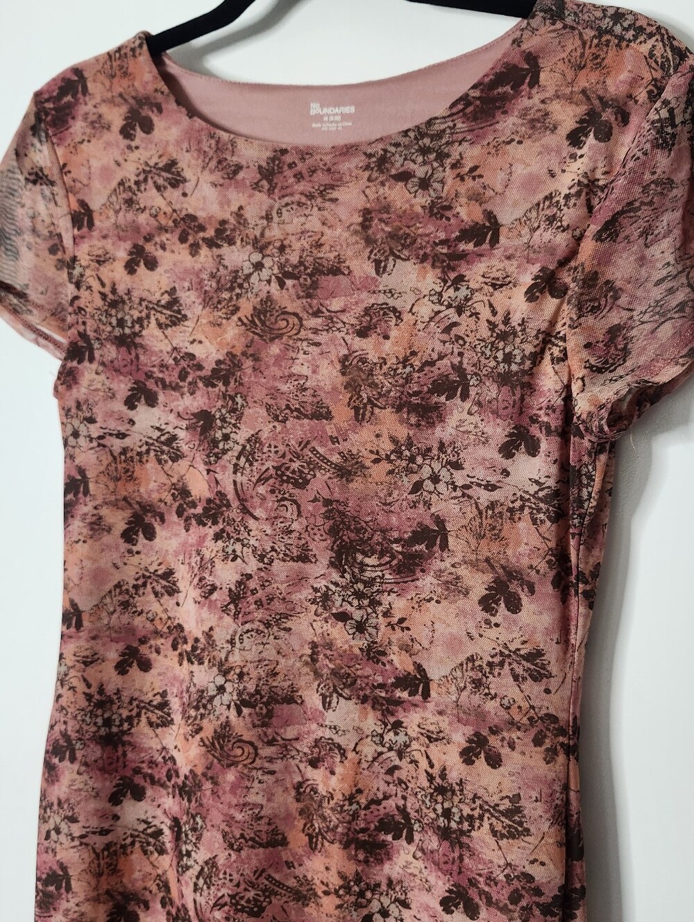 90s Grunge Pink Floral Short Sleeve Mesh Midi Dress - Picture 2 of 9